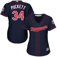 Minnesota Twins #34 Kirby Puckett Navy Blue Alternate Women's Stitched MLB Jersey