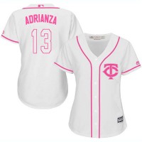 Minnesota Twins #13 Ehire Adrianza White/Pink Fashion Women's Stitched MLB Jersey
