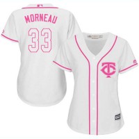 Minnesota Twins #33 Justin Morneau White/Pink Fashion Women's Stitched MLB Jersey