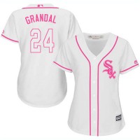 Chicago White Sox #24 Yasmani Grandal White/Pink Fashion Women's Stitched MLB Jersey