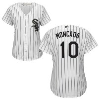 Chicago White Sox #10 Yoan Moncada White(Black Strip) Home Women's Stitched MLB Jersey