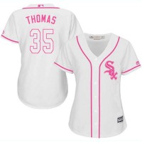 Chicago White Sox #35 Frank Thomas White/Pink Fashion Women's Stitched MLB Jersey