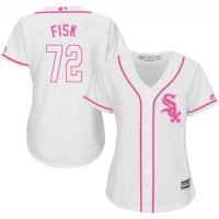 Chicago White Sox #72 Carlton Fisk White/Pink Fashion Women's Stitched MLB Jersey