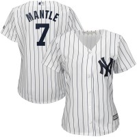 New York Yankees #7 Mickey Mantle White Strip Women's Fashion Stitched MLB Jersey