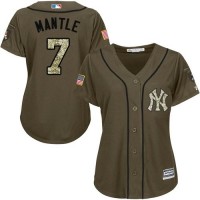 New York Yankees #7 Mickey Mantle Green Salute to Service Women's Stitched MLB Jersey