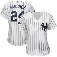 New York New York Yankees #24 Gary Sanchez Majestic Women's 2019 Postseason Official Cool Base Player Jersey White Navy