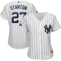 New York New York Yankees #27 Giancarlo Stanton Majestic Women's 2019 Postseason Official Cool Base Player Jersey White Navy