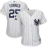 New York New York Yankees #25 Gleyber Torres Majestic Women's 2019 Postseason Official Cool Base Player Jersey White Navy