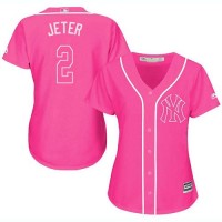 New York Yankees #2 Derek Jeter Pink Fashion Women's Stitched MLB Jersey