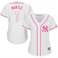 New York Yankees #7 Mickey Mantle White/Pink Fashion Women's Stitched MLB Jersey