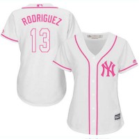 New York Yankees #13 Alex Rodriguez White/Pink Fashion Women's Stitched MLB Jersey