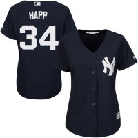 New York Yankees #34 J.A. Happ Navy Blue Alternate Women's Stitched MLB Jersey