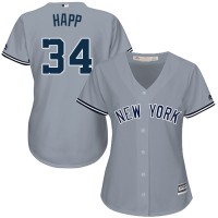 New York Yankees #34 J.A. Happ Grey Road Women's Stitched MLB Jersey