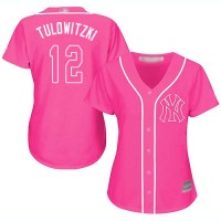 New York Yankees #12 Troy Tulowitzki Pink Fashion Women's Stitched MLB Jersey