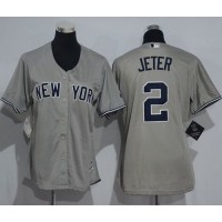 New York Yankees #2 Derek Jeter Grey Women's Road Stitched MLB Jersey