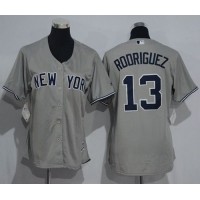 New York Yankees #13 Alex Rodriguez Grey Women's Road Stitched MLB Jersey