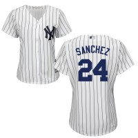 New York Yankees #24 Gary Sanchez White Strip Women's Home Stitched MLB Jersey