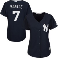 New York Yankees #7 Mickey Mantle Navy Blue Alternate Women's Stitched MLB Jersey