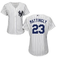 New York Yankees #23 Don Mattingly White Strip Home Women's Stitched MLB Jersey