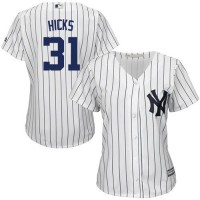 New York Yankees #31 Aaron Hicks White Strip Home Women's Stitched MLB Jersey