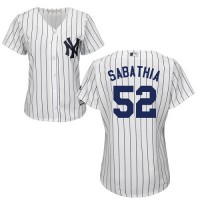 New York Yankees #52 C.C. Sabathia White Strip Home Women's Stitched MLB Jersey