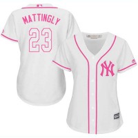 New York Yankees #23 Don Mattingly White/Pink Fashion Women's Stitched MLB Jersey
