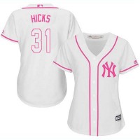 New York Yankees #31 Aaron Hicks White/Pink Fashion Women's Stitched MLB Jersey