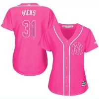 New York Yankees #31 Aaron Hicks Pink Fashion Women's Stitched MLB Jersey