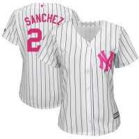 New York Yankees #24 Gary Sanchez White Strip Mother's Day Cool Base Women's Stitched MLB Jersey