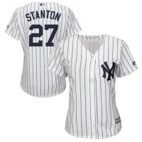 New York Yankees #27 Giancarlo Stanton White Strip Home Women's Stitched MLB Jersey