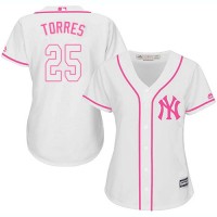 New York Yankees #25 Gleyber Torres White/Pink Fashion Women's Stitched MLB Jersey