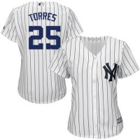 New York Yankees #25 Gleyber Torres White Strip Home Women's Stitched MLB Jersey