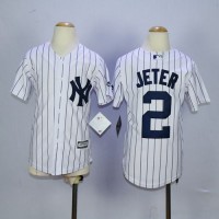 New York Yankees #2 Derek Jeter White Name Back Stitched Youth MLB Jersey