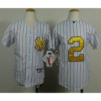 New York Yankees #2 Derek Jeter White Stitched Youth Fashion Gold MLB Jersey