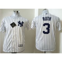 New York Yankees #3 Babe Ruth White Name Back Stitched Youth MLB Jersey