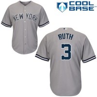 New York Yankees #3 Babe Ruth Grey Cool Base Stitched Youth MLB Jersey