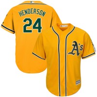 Oakland Athletics #24 Rickey Henderson Gold Cool Base Stitched Youth MLB Jersey