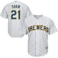 Milwaukee Brewers #21 Travis Shaw White Strip Cool Base Stitched Youth MLB Jersey