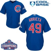 Chicago Cubs #49 Jake Arrieta Blue Alternate 2016 World Series Champions Stitched Youth MLB Jersey
