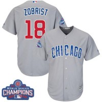 Chicago Cubs #18 Ben Zobrist Grey Road 2016 World Series Champions Stitched Youth MLB Jersey