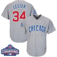Chicago Cubs #34 Jon Lester Grey Road 2016 World Series Champions Stitched Youth MLB Jersey