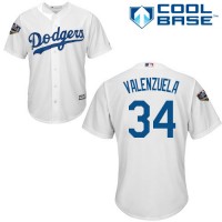 Los Angeles Dodgers #34 Fernando Valenzuela White Cool Base 2018 World Series Stitched Youth MLB Jersey
