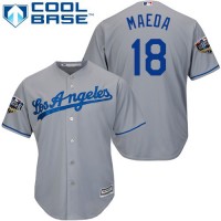 Los Angeles Dodgers #18 Kenta Maeda Grey Cool Base 2018 World Series Stitched Youth MLB Jersey