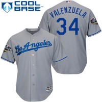 Los Angeles Dodgers #34 Fernando Valenzuela Grey Cool Base 2018 World Series Stitched Youth MLB Jersey