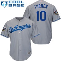 Los Angeles Dodgers #10 Justin Turner Grey Cool Base 2018 World Series Stitched Youth MLB Jersey