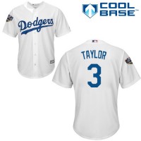 Los Angeles Dodgers #3 Chris Taylor White Cool Base 2018 World Series Stitched Youth MLB Jersey