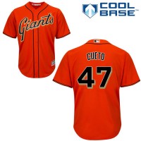 San Francisco Giants #47 Johnny Cueto Orange Alternate Cool Base Stitched Youth MLB Jersey