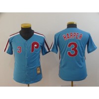 Philadelphia Phillies #3 Bryce Harper Light Blue Cool Base Cooperstown Stitched Youth MLB Jersey