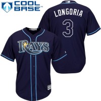 Tampa Bay Rays #3 Evan Longoria Dark Blue Stitched Youth MLB Jersey