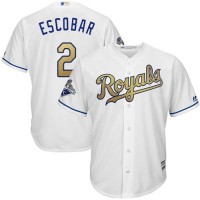 Kansas City Royals #2 Alcides Escobar White 2015 World Series Champions Gold Program Cool Base Stitched Youth MLB Jersey